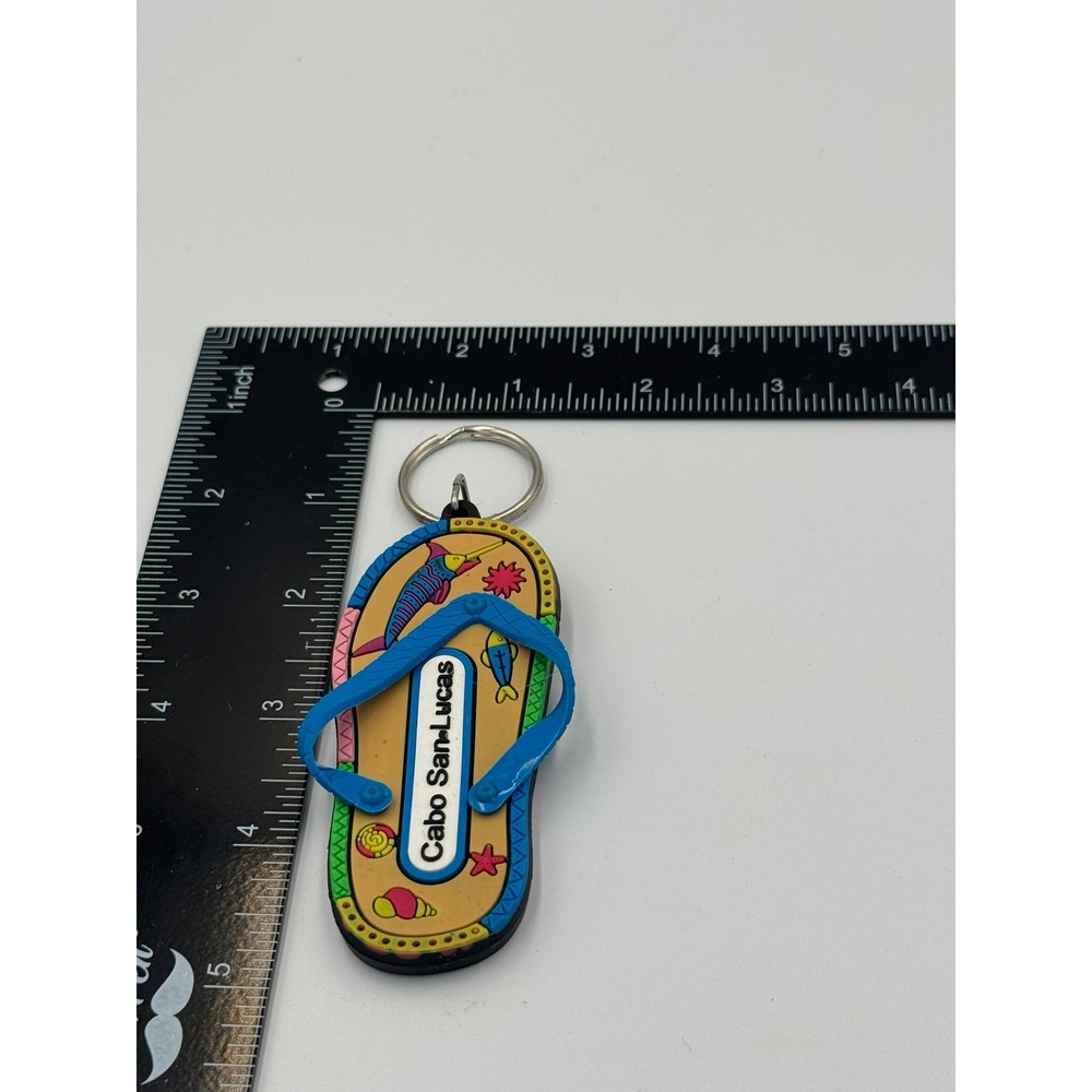 Cabo San Lucas Flip Flop Keychain Blue Tropical Marlin Souvenir Rubber Sandal‎